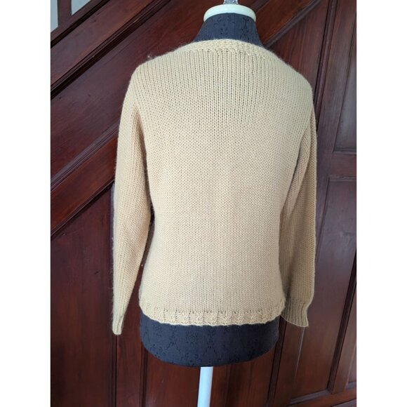 Bernard George Alpaca Womens Cardigan Sweater - Beige Button-Up V-Neck - M - Picture 3 of 8